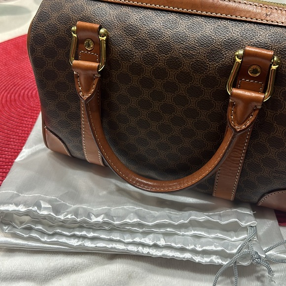 Celine Macadam Pattern Mini Boston Bag Handbag PVC x Leather Dark Brown - Picture 4 of 12